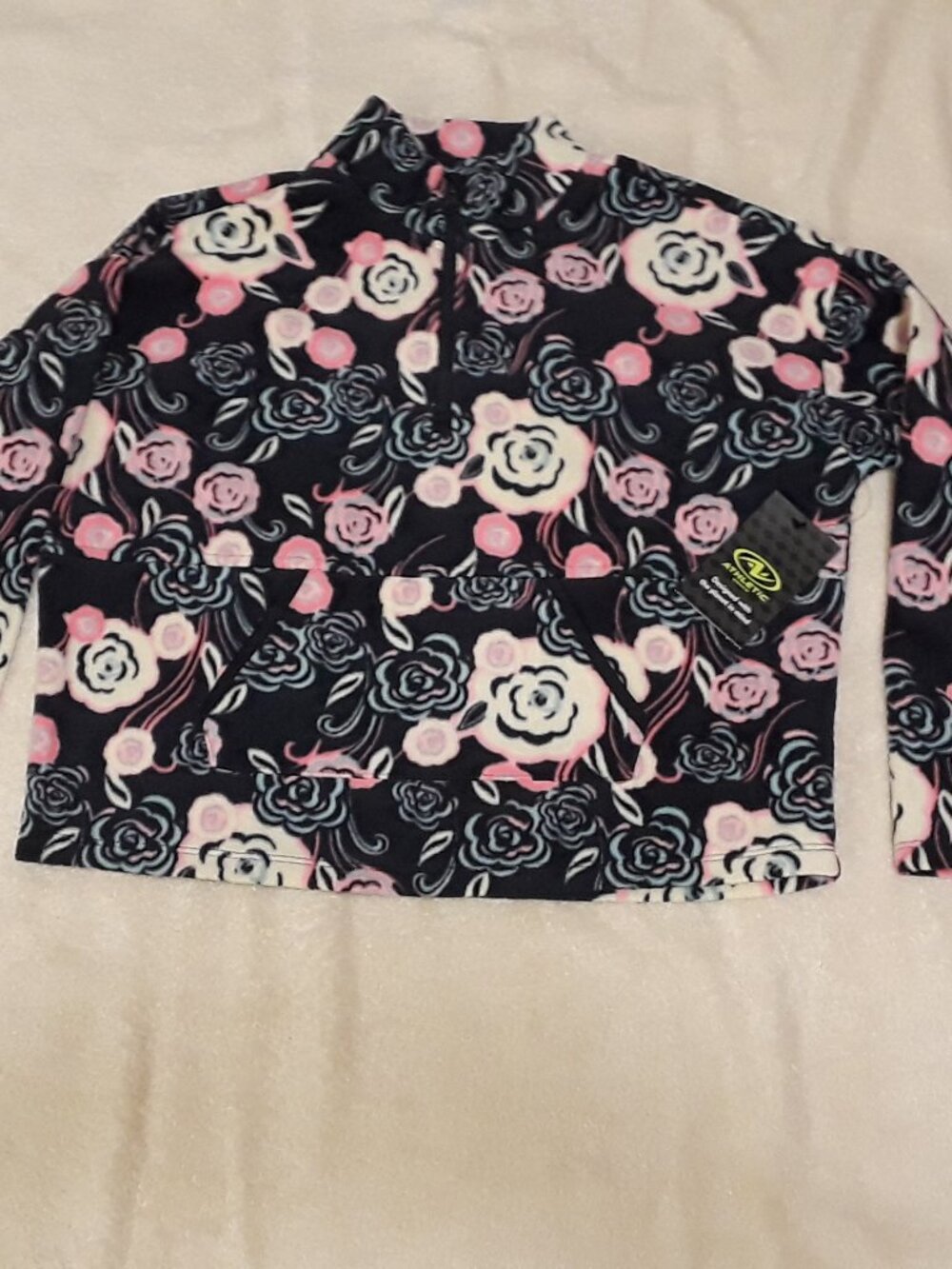 Girls Lg 10-12 NWT Floral Microfleece 1/4 Zip Pullover Top Blue Athletic Works